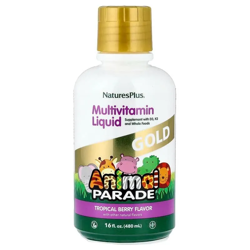Рідкі вітаміни для дітей Natures Plus Animal Parade GOLD Multivitamin Children’s Liquid, 480 мл - Тропічний