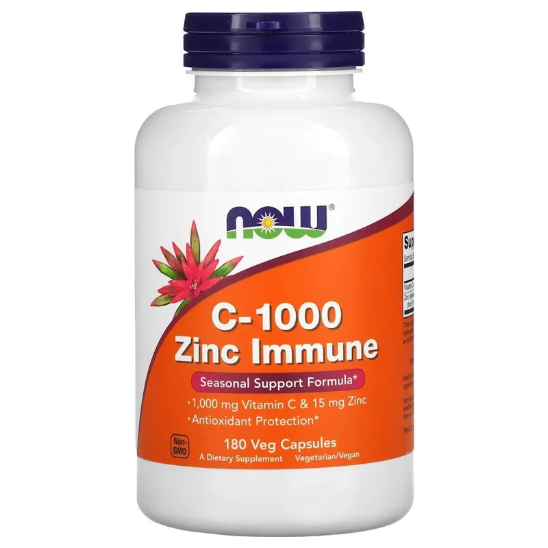 Вітамін С та цинк NOW Vitamin C-1000 & Zinc Immune, 180 вегакапсул для покращення імунної системи