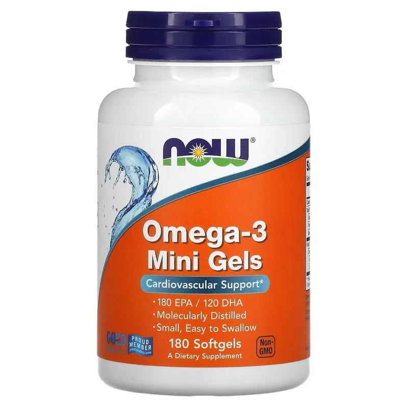 Жирні кислоти NOW Omega-3 Mini Gels, 180 капсул