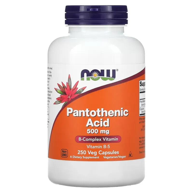 Вітаміни та мінерали NOW Pantothenic Acid 500 mg, 250 вегакапсул