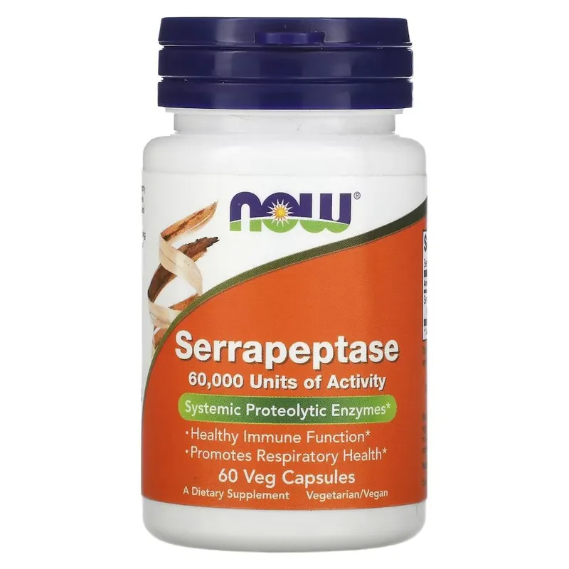 Пробіотики і пребіотики NOW Serrapeptase, 60 вегакапсул