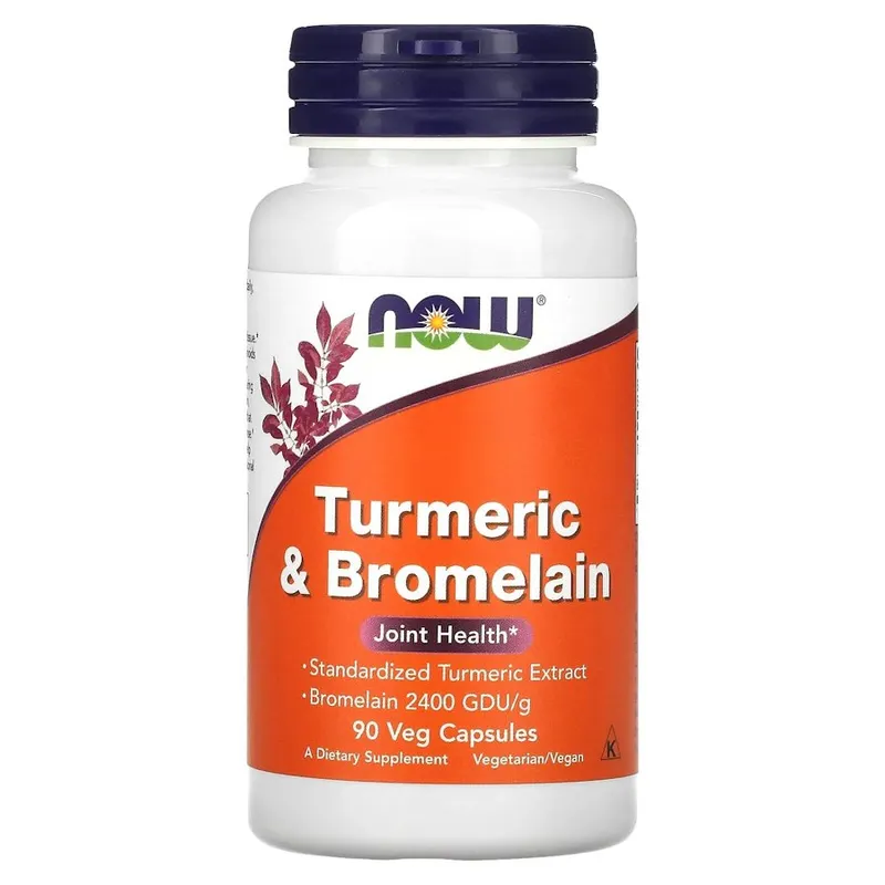 Екстракт з куркуми та бромелайн NOW Turmeric & Bromelain, 90 вегакапсул для підтримки суглобів