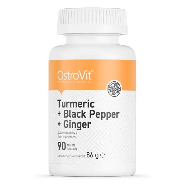 Натуральна добавка OstroVit Turmeric + Black Pepper + Ginger, 90 таблеток