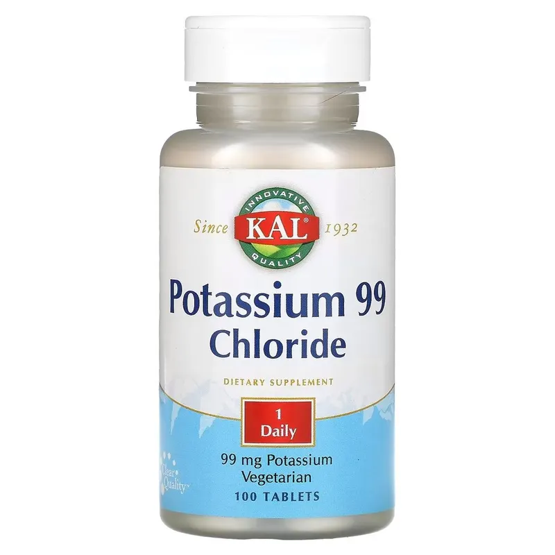 Хлорид калію KAL Potassium Chloride 99 mg, 100 таблеток для підтримки м'язів і нервової системи