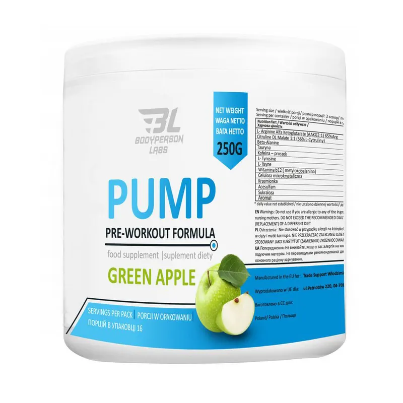 Передтренувальний комплекс Bodyperson Labs Pump, 250 грам - Зелене яблуко