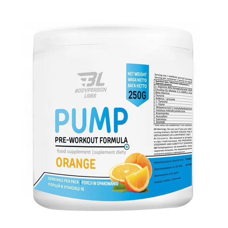Передтренувальний комплекс Bodyperson Labs Pump, 250 грам - Апельсин