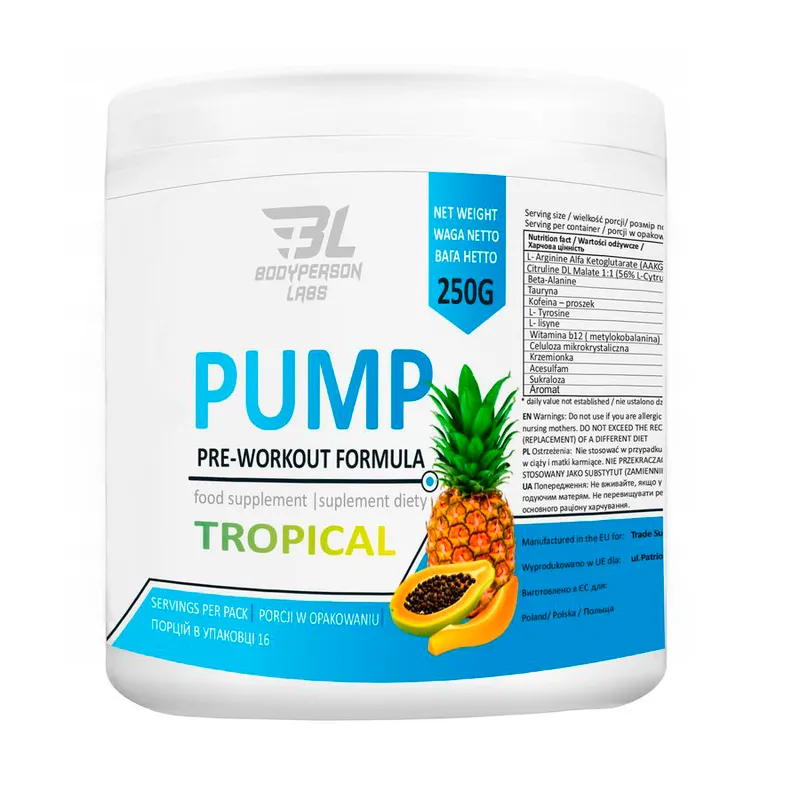 Передтренувальний комплекс Bodyperson Labs Pump, 250 грам - Тропічний