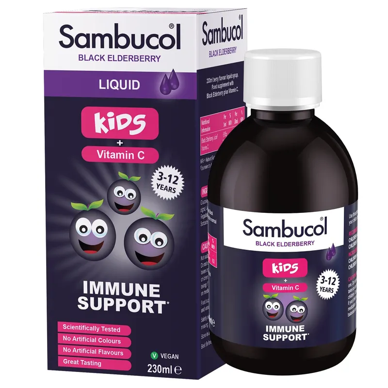 Екстракт чорної бузини, вітамін C Sambucol Black Elderberry For Kids, 230 мл для дітей