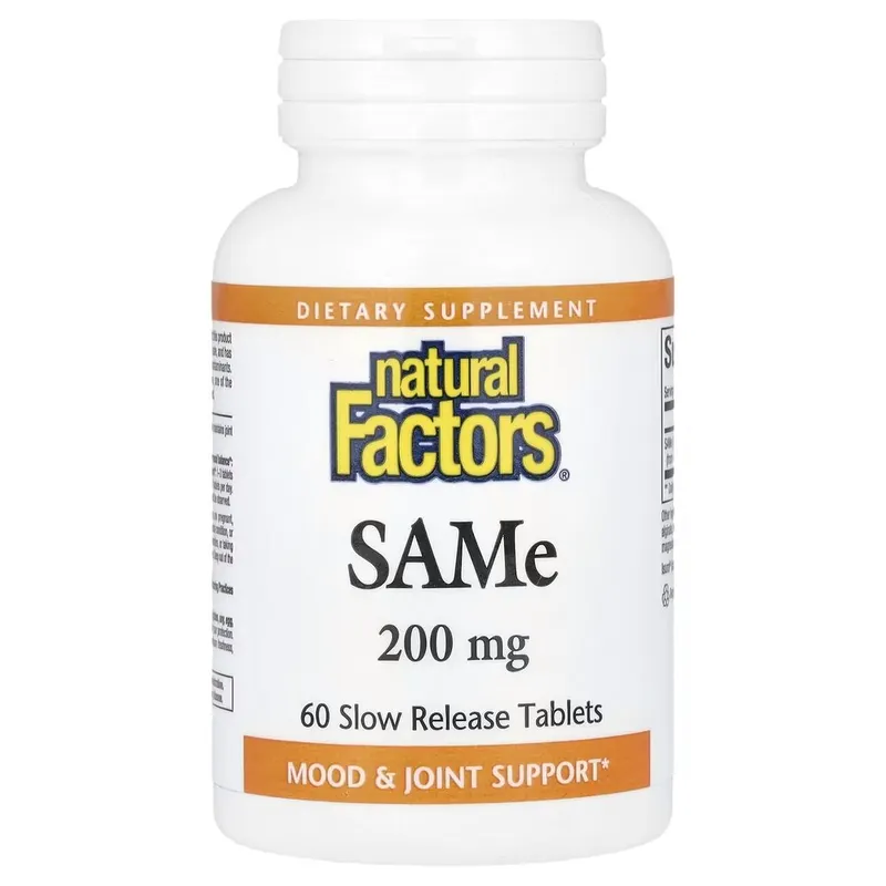 Амінокислота Natural Factors SAMe 200 mg, 60 таблеток для підтримки настрою та печінки
