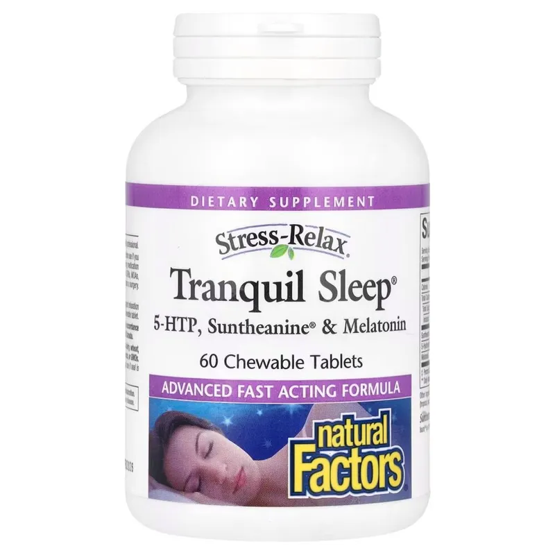 Комплекс для сну Natural Factors Stress-Relax Tranquil Sleep, 60 жувальних таблеток з мелатоніном
