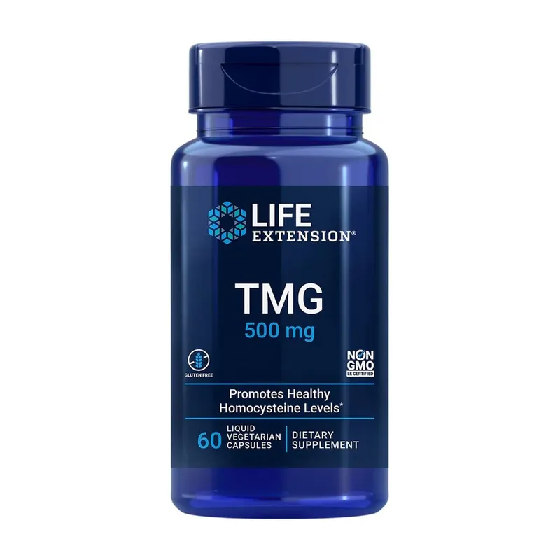 Триметилгліцин Life Extension TMG 500 mg, 60 вегакапсул для підтримки серцево-судинної системи
