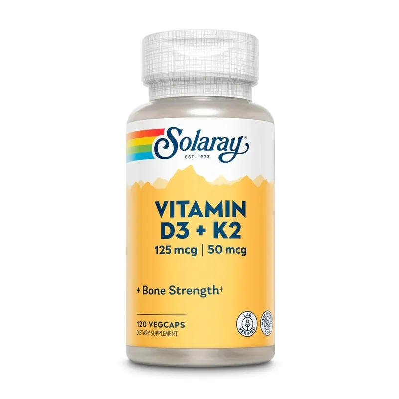 Вітаміни та мінерали Solaray Vitamin D3 + K2 Soy Free, 120 вегакапсул